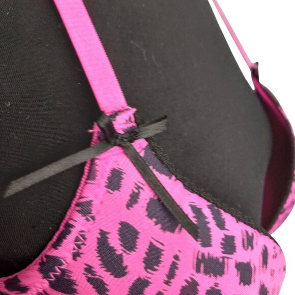 Miss BHavin 36C Bra Sweetheart Plunge Push-Up Pink Black Leopard Adjustable NEW - Picture 5 of 7